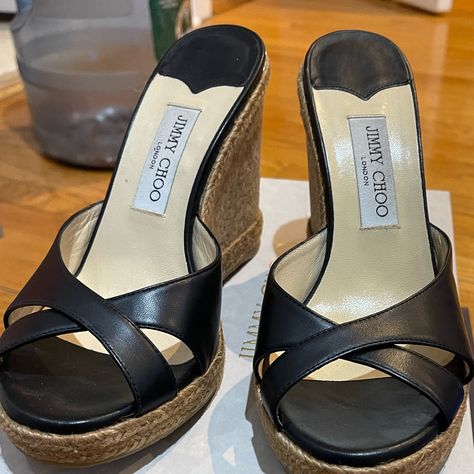 Jimmy Choo Leather And Cork Wedge - Worn 1x Original Box. Excellent Condition Jimmy Choo Shoes, Leather Wedges, Womens Shoes Wedges, Cork Wedge, Wedge Heels, Jimmy Choo, Cork, Original Box, Women's Fashion