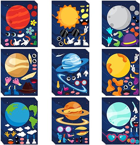 Diy Outer, Planet Stickers, 9 Planets, Stickers For Kids, Space Gift, Space Party, Kids Party Supplies, Craft Classes, Face Stickers