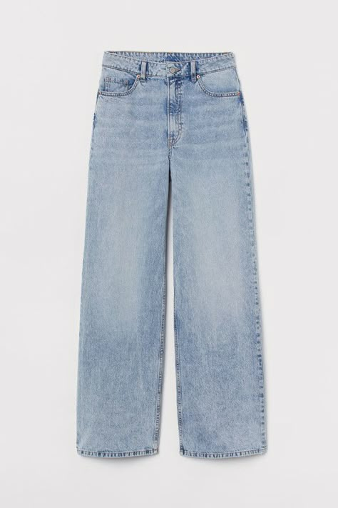 H&M - Wide High Jeans - Blue Hm Outfits, High Waisted Jeans Outfit, Looks Jeans, Blue Mom Jeans, Oversized Jeans, High Waisted Mom Jeans, Wide Jeans, H&m Jeans, Womens Casual Outfits