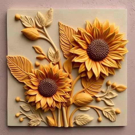 Relief Sculpture Ideas Art Projects, Sunflower Clay Art, Clay Wall Art Diy Ideas, Clay Mural Art Ideas, Clay Paintings On Canvas, Sunflower Ceramics, Sunflower Sculpture, Clay Sunflower, Sunflower Ceramic