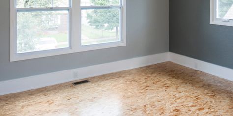 Using OSB as Your Primary Floor - Silvaris Painting Osb Floors, Painted Osb Ceiling, Osb Flooring Ideas, Painted Osb Floors, Particle Board Floor, Osb Floor, Osb Flooring, Plywood Flooring Diy, Painted Osb