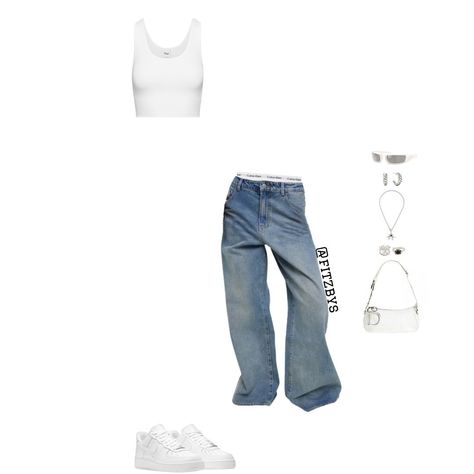 Grey Tube Top Outfit, Blue Jeans Summer Outfit, Boxers Outfits, Air Force 1s White, By Far Bag, Tube Top And Jeans, Strapless Top Outfit, Tube Outfit, White Top And Blue Jeans