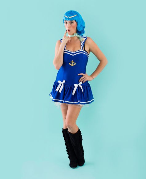 Pair a sailor costume and blue wig to dress up as Sailor Mercury. Blue Wig Costume Ideas, Wig Costume Ideas Halloween, Wig Costume Ideas, Blue Wig Costume, Blue Wig With Bangs, Sheitel Wigs, Blue Wigs, Costume Ideas Halloween, Sailor Costume