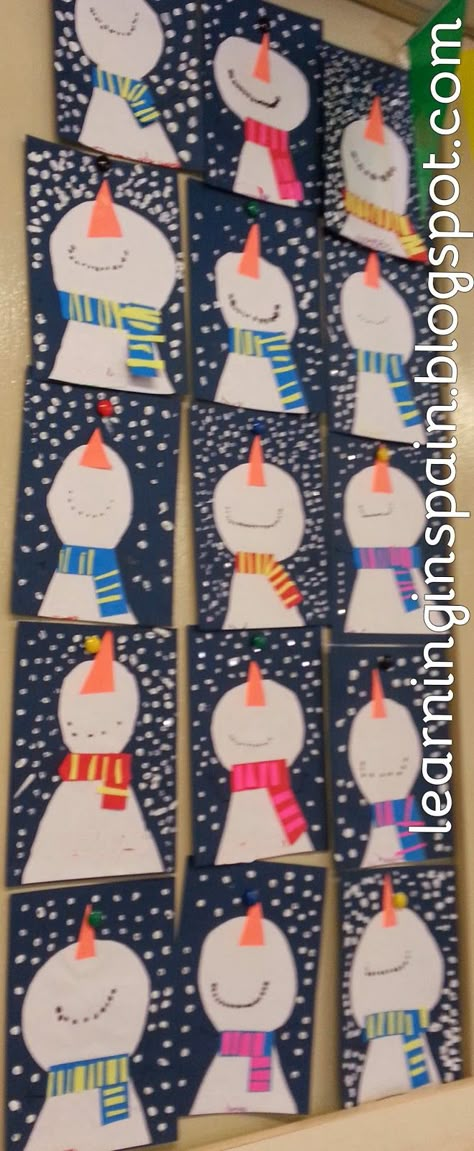 snowmen collage this would be fun to do after viewing the snowman video that has just a song to tell the story Winter Art Projects, Winter Classroom, Winter Kindergarten, Winter Preschool, Christmas School, Winter Crafts For Kids, Preschool Christmas, Kindergarten Art, Classroom Crafts