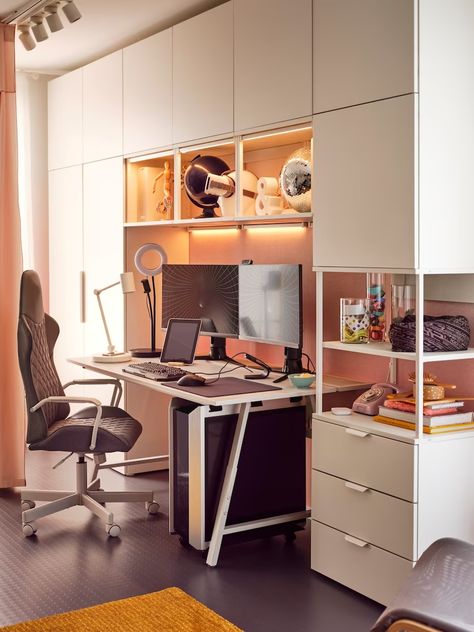 Creative ideas for a teenager's 24-hour room - IKEA Double Duty Furniture, Ikea Office, Fold Down Table, Gaming Furniture, Study Nook, Teenager's Room, Tiny Space, Bed Frame With Storage, Small Sofa