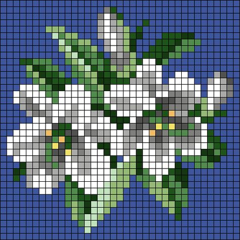 Pixel Crochet Pattern Flower, Flower Graph Pattern, Grid Crochet Patterns Flower, Lily Of The Valley Pixel Art, Lily Pixel Art, Crochet Flower Grid, Flowers Alpha Pattern, Floral Alpha Pattern, Flower Pixel Pattern