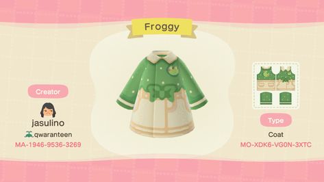 Frog Acnh Design, Animal Crossing Frog Clothes, Animal Crossing Frog Design, Acnh Frog Island, Animal Crossing Frog, Acnh Frog Designs, Animal Crossing Hats, Frog Clothes, Animal Crossing Online