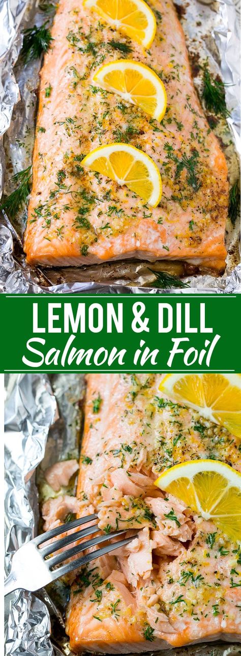 Foil Wrapped Salmon, Easy Salmon Recipe, Lemon Dill Salmon, Salmon Baked, Dill Recipes, Dill Salmon, Salmon In Foil, Garlic Butter Salmon, Butter Salmon