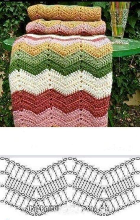 Uncinetto Zig Zag, Ripple Stitch Crochet, Kat Haken, Zig Zag Crochet, Ripple Stitch, Chevron Crochet, شال كروشيه, Crocheted Blanket, Crochet Bedspread