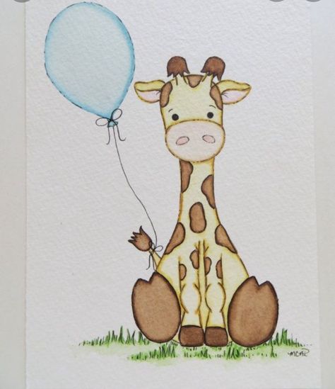 Painting Giraffe, Balloon Watercolor, Nursery Painting, Nursery Door, Giraffe Drawing, Painting Nursery, Arte Doodle, Giraffe Painting, Birthday Card Drawing