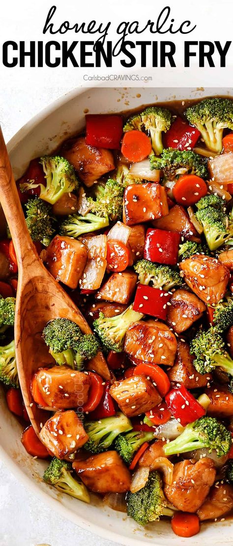 Honey Garlic Chicken Stir Fry with the BEST Sauce! Ginger Stir Fry Sauce, Honey Garlic Chicken And Veggies, Honey Garlic Chicken Stir Fry, Ginger Stir Fry, Asian Chicken Stir Fry, Blueberry Chicken, Garlic Chicken Stir Fry, Cravings Recipes, Chicken And Veggies