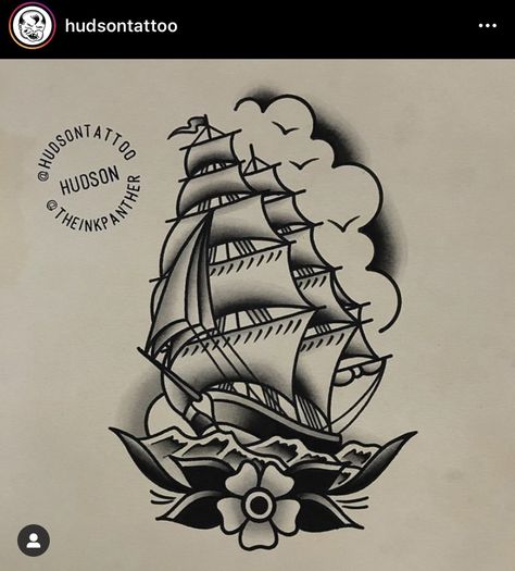 Traditional Ship Tattoo Black, Traditional Ship Tattoo Flash, Trad Ship Tattoo, Old School Ship Tattoo Design, Flash Tattoo Old School Ideas, Traditional Tattoos Ship, Traditional Ship Tattoo Design, Traditional Tattoo Ship, Old School Black Tattoo