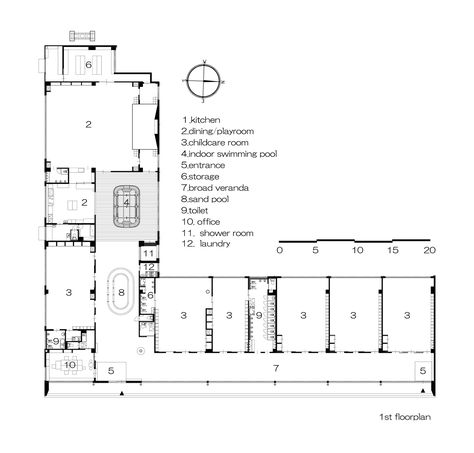 Image 12 of 26 from gallery of SP Nursery / HIBINOSEKKEI + Youji no Shiro. Floor Plan Daycare Floor Plans, School Floor Plan, Childcare Rooms, School Floor, Exhibition Plan, Nursery Planning, School Building Design, Daycare Design, Kindergarten Projects