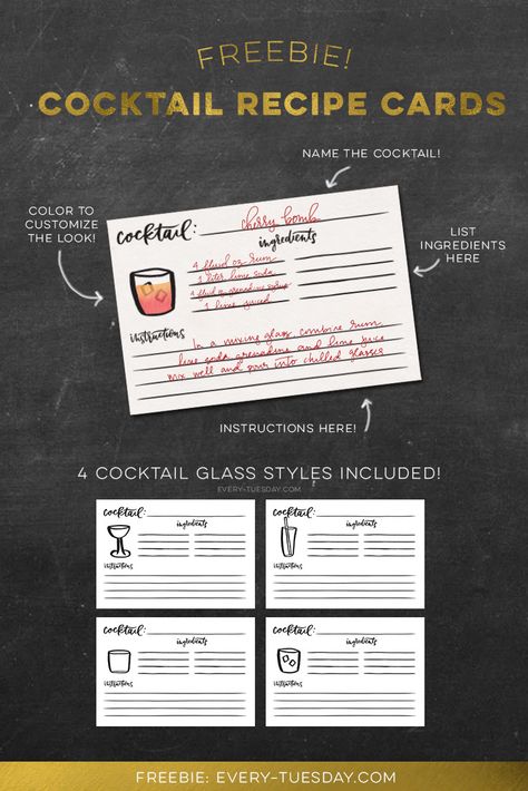 Free Printable Cocktail Recipes, Diy Cocktail Recipe Book, Printable Cocktail Recipe Cards, Cocktail Recipe Book Diy, Cocktail Recipe Cards Printable Free, Drink Recipe Cards, Recipe Templates Free, Cocktail Recipe Card, Cocktail Recipe Cards