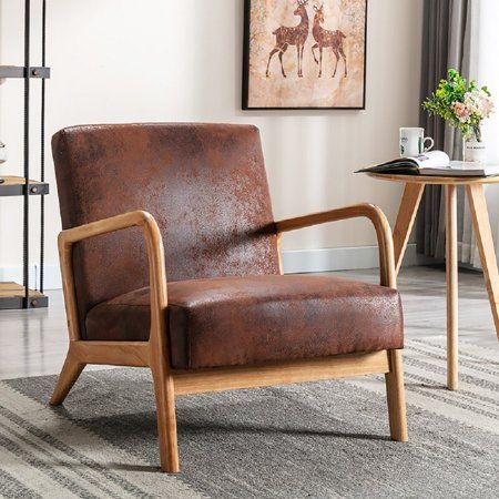 Retro Accent Chair, Wood Frame Arm Chair, Mid Century Modern Accent Chairs, Brown Armchair, Vintage Armchair, Wood Frame Construction, Modern Accent Chair, Mid Century Modern Decor, Modern Lounge Chairs