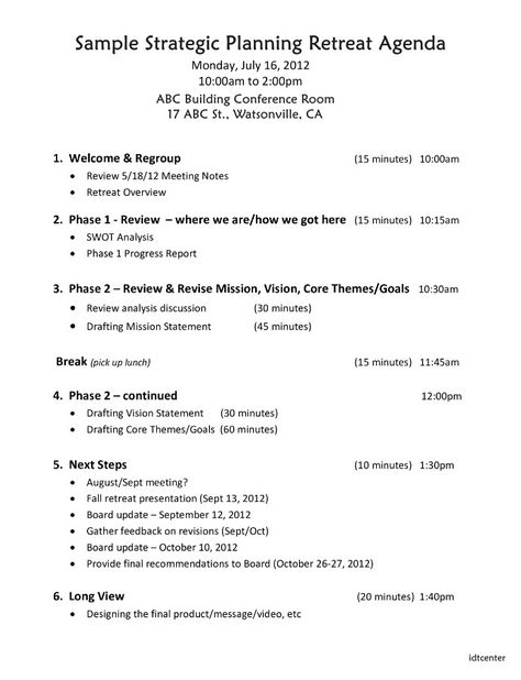 Sample of strategic planning retreat agenda template. To be able to have a prosperous retreat, you need to have a carefully planned outline of activities. A retreat agenda template is fundamental Retreat Agenda Template, Company Retreat Activities, Company Retreat Ideas, Leadership Retreat Ideas, Calm Office, Leadership Retreat, Retreat Activities, Business Agenda, Leadership Workshop