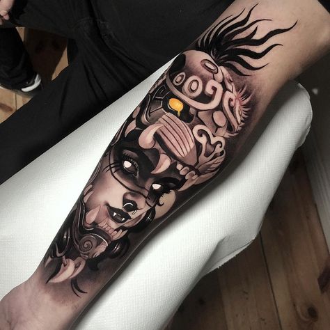 Fenrir Tattoo, Peter Adams, Mayan Tattoos, Neo Tattoo, Animal Sleeve Tattoo, Monster Tattoo, Buddha Tattoo Design, Aztec Tattoo Designs, Surreal Tattoo