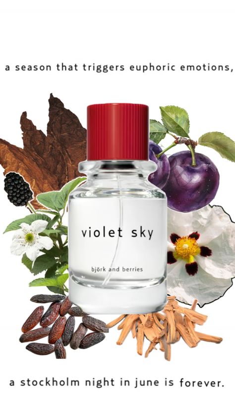 top: tobacco leaves heart: plum, labdanum, blackberry base: tonka beans, cedarwood #nichefragrance Violet Sky, Tonka Bean, Blackberry, Plum, Violet, Fragrance