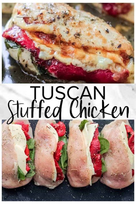 Meat With Asparagus Dinners, Tuscan Stuffed Chicken, Tuscan Stuffed Chicken Breast, Chef Plate Recipes, Chicken Stuffed Recipes, Healthy Recipes Chicken Breast, Stuffed Chicken Ideas, Chicken Stuffed With Stuffing, Stuffed Baked Chicken Breast Recipes