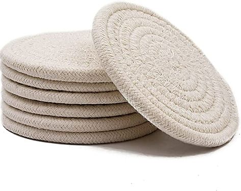 Amazon.com: Absorbent Drink Coasters Handmade Braided Drink Coasters 6 Pack (4.3 Inch, Round, 8mm Thick) Super Absorbent Heat-Resistant Coasters for Drinks Great Housewarming Gift (Beige, 6 Pack) : Home & Kitchen Silicone Coasters, Absorbent Coasters, How To Make Coasters, Organic Cotton Yarn, Cup Coaster, Cork Coasters, Kitchen Gift, Christmas 2022, Great Housewarming Gifts