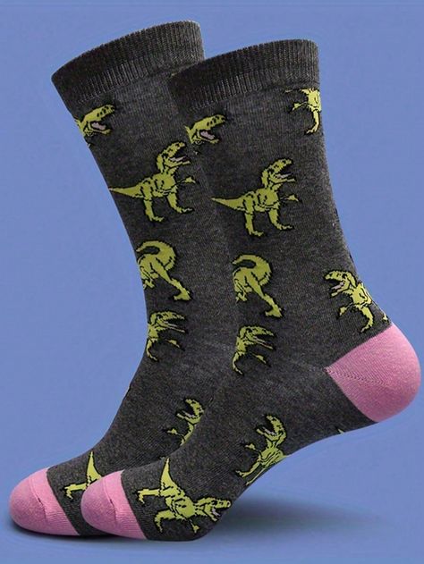 1 Pair Of Men And Women The Same Dinosaur Pattern, Fashion Simple Soft And Comfortable Mid-Tube Socks Sports Socks, Suitable For Home Or Outdoor Sports Wear Black    Knitted Fabric Animal,Cartoon    Men Clothing Accessories, size features are:Bust: ,Length: ,Sleeve Length: Cartoon Men, Men Socks, Dinosaur Pattern, Sports Socks, Tube Socks, Elegant Shirt, Sports Wear, Sport Socks, Animal Cartoon