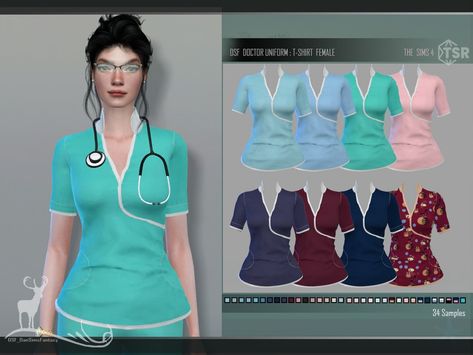 The Sims Resource - DOCTOR UNIFORM: T-SHIRT/ FEMALE Nurse Sims 4 Cc, Sims 4 Cc Nurse Outfit, Stylish Doctor Outfits, Sims 4 Cc Doctor Outfit, Sims 4 Scrubs Cc, Sims 4 Doctor Cc, Paris Spring Outfit, Tucked In Shirt Outfit, Women's Lab Coats