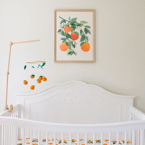 Orchard Themed Nursery, Orange Theme Nursery, Orange Themed Nursery, Citrus Nursery Theme, Fruit Nursery Theme, Tangerine Nursery, Fruit Themed Nursery, Clementine Nursery, Mint Baby Nursery