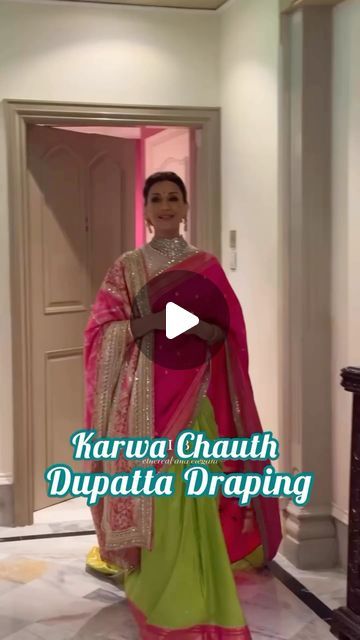 Saree With Side Dupatta, Saree Styling With Dupatta, Saree With Duppata Style, Dupatta With Saree Style, Saree Styles With Dupatta, Dupatta Saree Drape, Two Dupatta Draping Styles, Karwachauth Outfit Ideas, Saree Dupatta Style