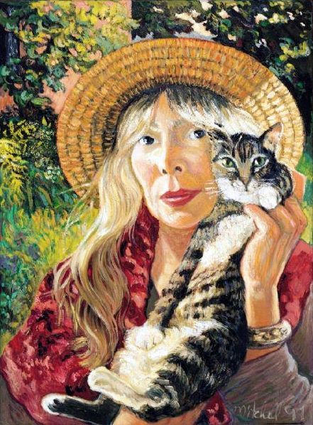 Joni Mitchell by Joni Mitchell ~ I'm a very analytical person, a somewhat introspective person; that's the nature of the work I do. Joni Mitchell Joni Mitchell Paintings, Taming The Tiger, She And Her Cat, Joni Mitchell, Canadian Art, Cat People, Album Cover Art, Canadian Artists, The Tiger