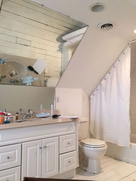 industrial chic attic bathroom renovation, architecture, bathroom ideas, home decor Sloped Bathroom, Attic Bathroom Ideas Slanted Ceiling, Slanted Ceiling Bathroom, Sloped Ceiling Bathroom, Attic Bathroom Ideas, Small Attic Bathroom, Attic Renovation Ideas, Big Baths, Small Bedroom Remodel