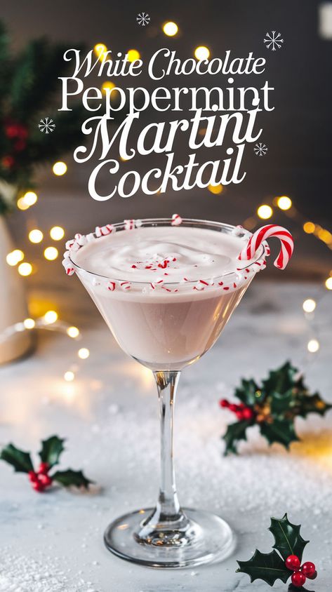 "Indulge in the ultimate holiday treat with this White Chocolate Peppermint Martini Cocktail Recipe! Perfect for festive gatherings, this delightful peppermint cocktail combines creamy white chocolate with a refreshing mint twist. Elevate your winter beverages with this easy-to-make chocolate martini recipe that will impress your guests. Discover the joy of holiday drinks and festive cocktails that bring warmth and cheer to your celebrations. Cheers to a delicious season!" Easy Peppermint Martini Recipe, Chocolate Peppermint Martinis, White Winter Cocktails, Chocolate Mint Martini Recipe, Peppermint Snapps Cocktails, Peppermint Baileys Christmas Cocktail, Cocktails With Peppermint Schnapps, Holiday Cocktails Peppermint, Peppermint Smirnoff Drinks