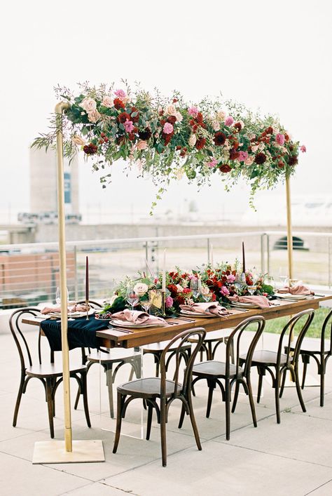 Table Canopy, Head Table Flowers, Modern Glam Wedding, Moody Modern, Gold Floor, Wedding Arbor, Wedding Arbour, European Wedding, Modern Glam