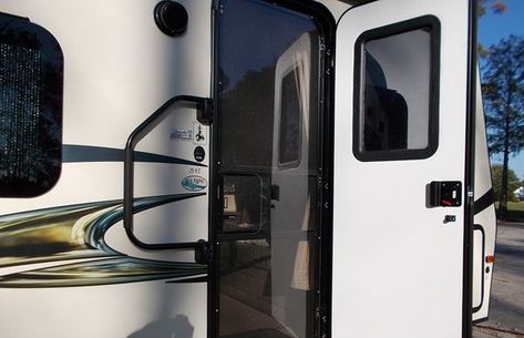 Rv Screen Door Makeover, Changing Screen, Rv Screen Door, Camper Bathroom, Rv Door, Door Jam, Entry Doors With Glass, Camping Hacks Diy, Aluminum Screen