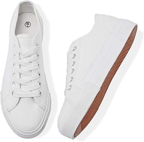 Amazon.com | Women's White Platform Sneakers Black Platform Tennis Shoes Casual Lace up Fashion Sneakers Canvas Walking Flat Shoes | Fashion Sneakers Tennis Shoes Casual, Platform Tennis Shoes, High Platform Shoes, Platform Tennis, White Platform Sneakers, Women Platform Sneakers, White Tennis Shoes, Leopard Sneakers, Leopard Shoes