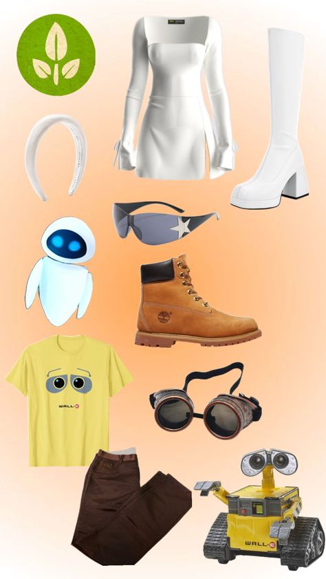 Wall E and Eve couples costume Cosmo Wanda And Timmy Costume, Costumes With Jeans, Wall E And Eve Costume, Walle Costume, Partner Costume, Wall E Costume, Partner Costumes, Walle Y Eva, Cartoon Halloween Costumes