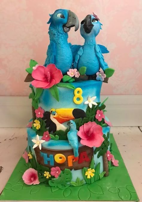 Rio Birthday Cake #rio Rio Themed Party, Rio Birthday Party Ideas, Rio Themed Birthday Party, Rio Birthday Cake, Rio Birthday Party, Pixar Cake, Rio Cake, Rio Birthday Parties, 80s Cake