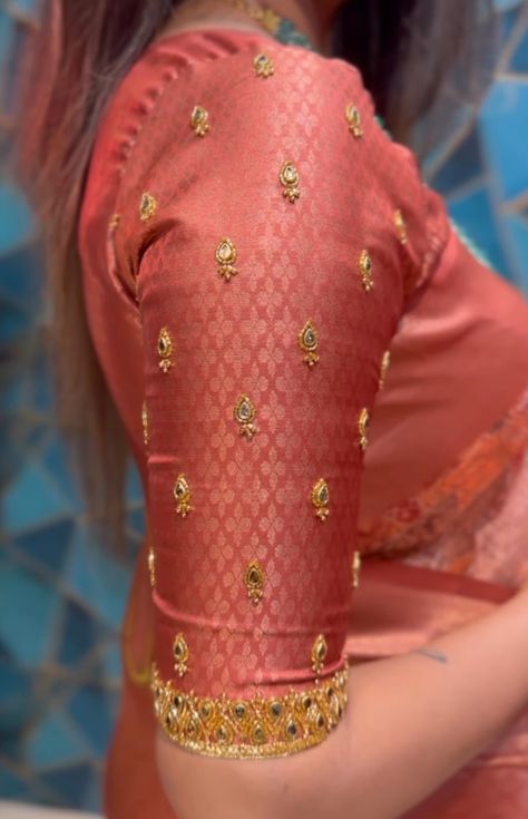 Maggam Work Green Colour Blouse Designs Latest, Butta Work Blouse Designs, Simple Butta Blouse Design, Aari Work Butta Design Blouse, Butta Work On Blouse, Blowes Design Latest, Copper Aariwork Blouse Designs, Butta Hands For Blouses, Simple Embroidery Designs Blouse