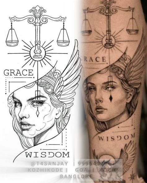 Grace and balance forarm tattoo   @T4sanjay  | 9995452067  Kozhikode |   Goa  |  Kochi     BANGLORE My Choice Tattoo, Balance Tattoo Design, Choice Tattoo, Tattoo Balance, 2025 Tattoo, Geometric Art Tattoo, Grace Tattoos, Butterfly Tattoo On Shoulder, Tattoo On Shoulder