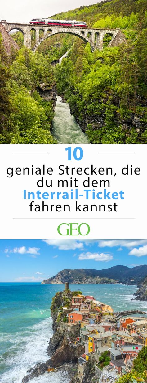 Europa per Zug entdecken - Zehn geniale Strecken, die du mit dem Interrail-Ticket fahren kannst: Für wenig Geld durch Europa reisen, beliebig ein- und aussteigen, Nachbarländer und Menschen kennen lernen: Das Interrail-Ticket macht's möglich. Die Europäische Kommission will das Projekt weiter fördern - schon jetzt können junge Leute sich für ein Gratisticket bewerben. Doch welche Strecke nehmen? Wir zeigen die zehn schönsten Panorama-Routen, die mit dem Ticket abgedeckt sind Italy Interrail, Roadtrip Europa, Europe Train Travel, Travel Through Europe, Train Route, Travel Tags, Nightlife Travel, Voyage Europe, Destination Voyage