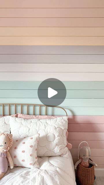 20K views · 2.2K likes | Stephanie Hanna on Instagram: "DIY Rainbow Shiplap Wall. All Maven’s idea. She’s the boss I’m just the worker 🤣 Anyone else have a child that definitely knows what she wants!? 🙋🏼‍♀️ Inspo: @athomewithashley  @benjaminmoore Paint colors starting from the top: Orange Sorbet Fresh Air Hampshire Rocks Violet Pearl Palladium Blue Palladium Blue 50% Georgia Pink Fairest Pink Candle White . . . . #benjaminmoorespotlight #benjaminmoore #rainbow #rainbowwall #rainbow #shiplap #shiplapaccentwall #shiplapwall #bhghome #diyhomedecor #diy #powerofpaint #bhgstylemaker #bhgstyle" Purple Shiplap Wall, Shiplap Rainbow Wall, Pink Shiplap Wall, Rainbow Shiplap Wall, Girls Room Paint Ideas, Shiplap Bedroom, Palladium Blue, Girls Blue Bedroom, Girls Room Paint