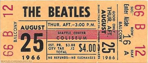 Beatles Ticket, Beatles Concert, 80s Festival, Gig Tickets, Seattle Center, Music Journal, The Fab Four, The 80's, Gig Posters