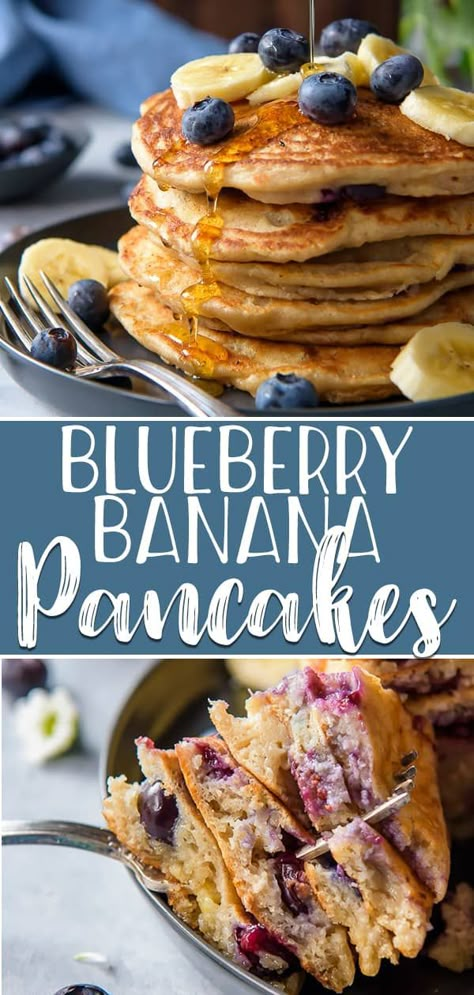 Blueberry Banana Pancakes From Scratch Pancakes, Blueberry Banana Pancakes, Scratch Pancakes, Buttermilk Blueberry, Banana Blueberry Pancakes, Pancakes Breakfast, Banana Pancakes Recipe, Pancakes From Scratch, Homemade Buttermilk