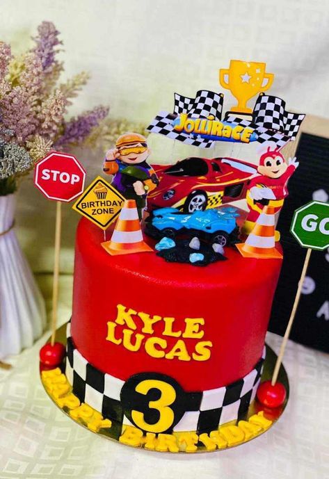 Jollibee Cake Design, Jollibee Cake, Cars Theme Cake, Race Car Themes, Christening Cake, Car Themes, Bday Cake, Cute Love Cartoons, Themed Cakes