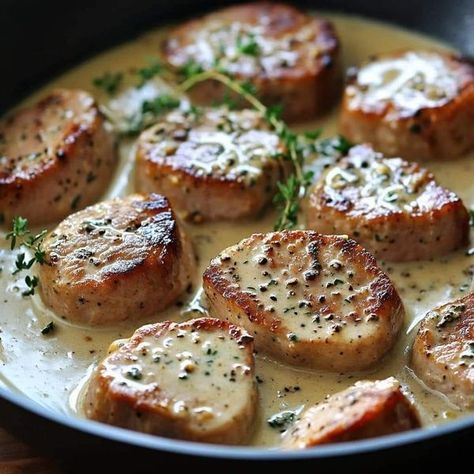 Chef Guy Fieri 🔥🫕 | Tender Pork Medallions in Mustard Cream Sauce | Facebook 1 Lb Pork Tenderloin, Pork Medallion Recipes, Pork Tenderloin Medallions, Anne Burrell, Mustard Cream Sauce, Impressive Dinner, Pork Medallions, Pork Entrees, Dinner Is Served