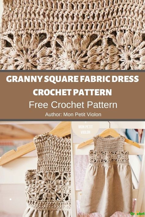 Crochet And Fabric Dress Pattern Free, Fabric And Crochet Dress, Crochet Kids Clothing Patterns Free, Granny Square Toddler Dress, Granny Square Crochet Dress Pattern Free, Granny Square Baby Dress, Crochet And Fabric Dress, Crochet Fabric Dress, Free Crochet Baby Patterns