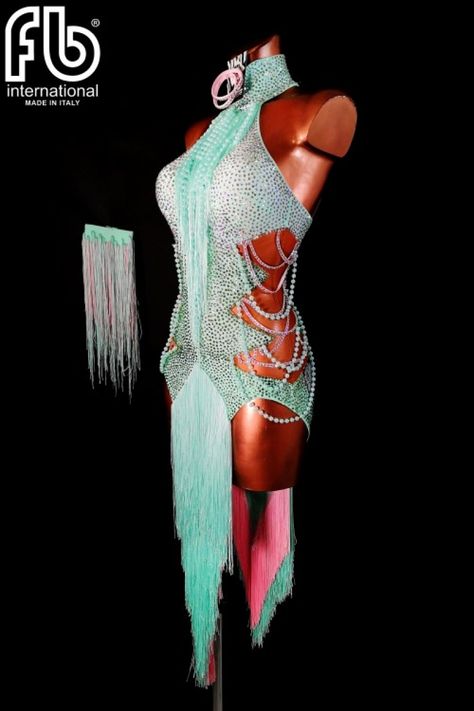 NEW latin dress Latin Dress For Sale, Green Latin Dance Dress, Dancesport Dresses Latin, Fringe Latin Dress, Pink Hoop Earrings, Purple Latin Dance Dress, Rhinestone Embroidery, Accessories Pink, Latin Dance Dresses