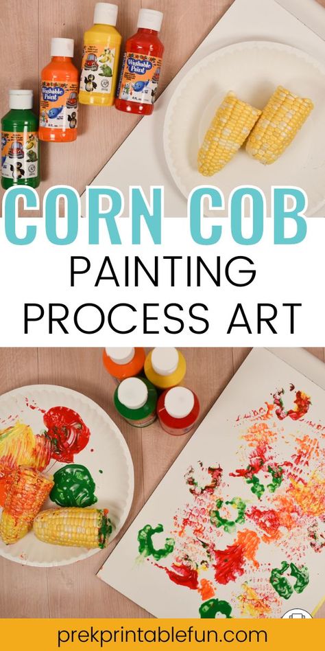 Painting With Corn On The Cob, Corn Science Preschool, Corn Cob Painting, Corn Lesson Plans For Toddlers, Corn Painting Preschool, Corn Art For Toddlers, Corn Activity, Corn Crafts For Toddlers, Corn Activities For Toddlers