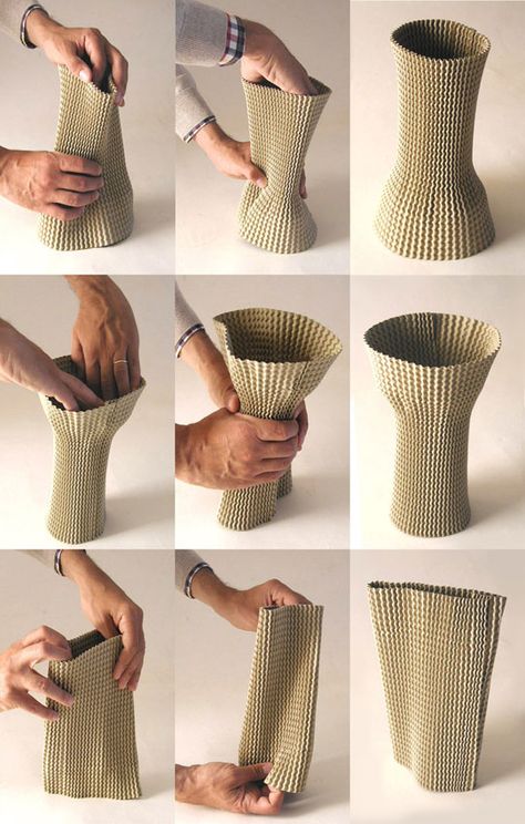 Vase Packaging, Cardboard Vase, Cmf Design, Origami And Kirigami, Diy Air Dry Clay, Origami Patterns, Wall Panel Design, Paper Mache Crafts, Cylinder Vase