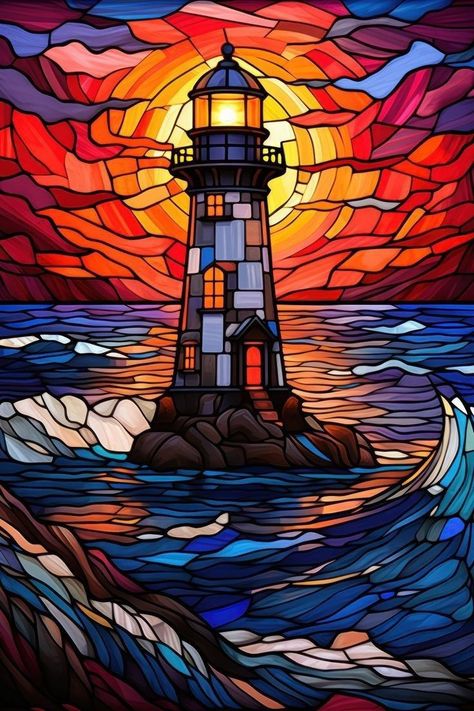 Lighthouse Night, Artist Sketching, Stained Glass Painting, Stain Glass Window Art, Glass Painting Patterns, Stained Glass Quilt, Stained Glass Patterns Free, زجاج ملون, Glass Window Art