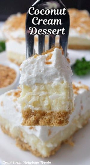 Coconut Cream Dessert Easy, Things To Bake With Coconut, Coconut Lasagna Dessert, Coconut Cream Pudding Recipes, Best Coconut Desserts, Coconut Cream Dream Cake, Cream Of Coconut Recipes Desserts, Recipes Using Cream Of Coconut, Coconut Cream Dessert Recipes